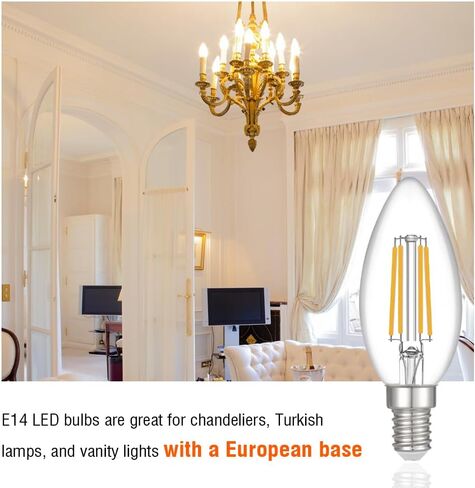 لمبة Maelsrlg E14 LED قابلة للتعتيم، ما يعادل 40 وات، زجاج شفاف فتيل، 4 وات 400 لومن، أبيض ناعم 2700 كلفن، E14 مصابيح إضاءة بقاعدة أوروبية، حزمة من 5 in Kuwait