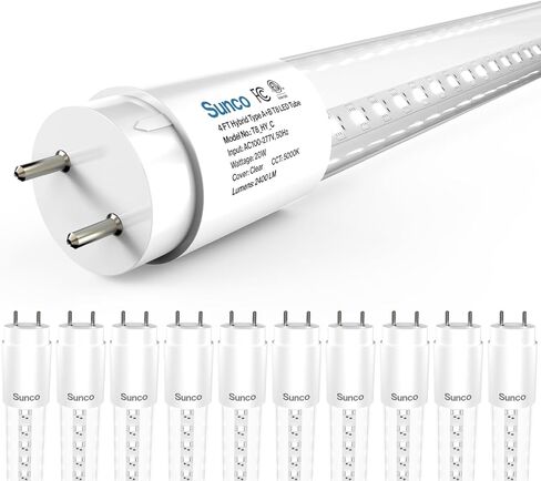Sunco 10 عبوات T8 LED لمبات 4 أقدام، 48 بوصة مصابيح أنبوبية بديلة فلورسنت، مفردة أو مزدوجة نهاية هجينة من النوع A+B، 2400 LM، 20W، 5000K ضوء النهار، عدسة شفافة ETL in Saudi Arabia