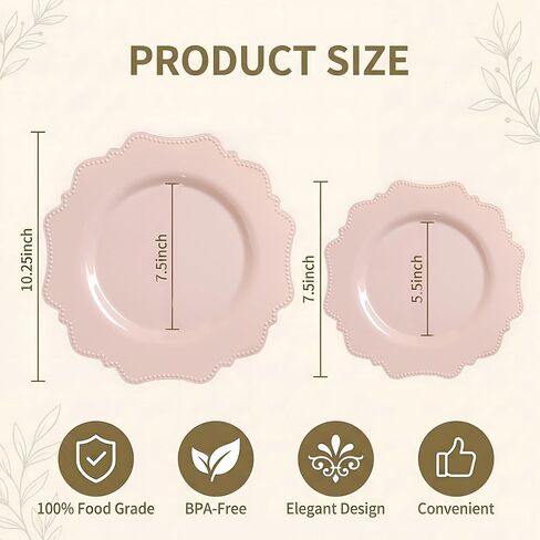 COLOSUS 60 Pack Pink Plastic Plates Set for 30 Guest,Pink Party Plates,Heavy Duty Pink Plates,include 30 Dinner plates& 30 Salad/Dessert plates for Party,Spring,Wedding,Birthday,Valentines,Easter Day in Saudi Arabia