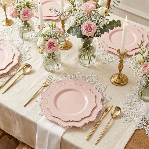 COLOSUS 60 Pack Pink Plastic Plates Set for 30 Guest,Pink Party Plates,Heavy Duty Pink Plates,include 30 Dinner plates& 30 Salad/Dessert plates for Party,Spring,Wedding,Birthday,Valentines,Easter Day in Saudi Arabia
