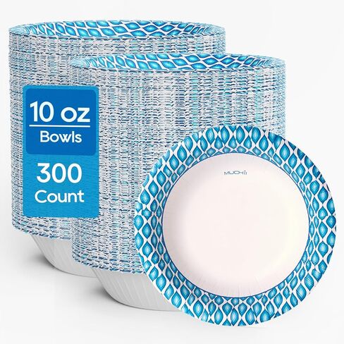 MUCHII 300 Count Paper Bowls 10 Oz Disposable Bowls, Printed Soak Proof Small Bowls for Snacks, Dessert, And Light Lunch Meals in Kuwait