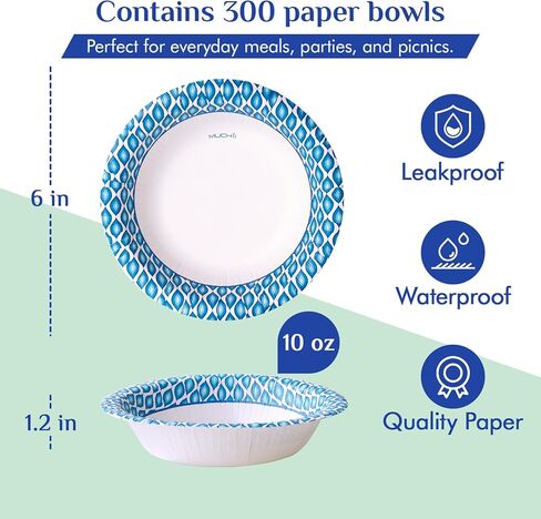 MUCHII 300 Count Paper Bowls 10 Oz Disposable Bowls, Printed Soak Proof Small Bowls for Snacks, Dessert, And Light Lunch Meals in Kuwait