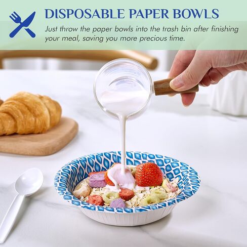 MUCHII 300 Count Paper Bowls 10 Oz Disposable Bowls, Printed Soak Proof Small Bowls for Snacks, Dessert, And Light Lunch Meals in Kuwait