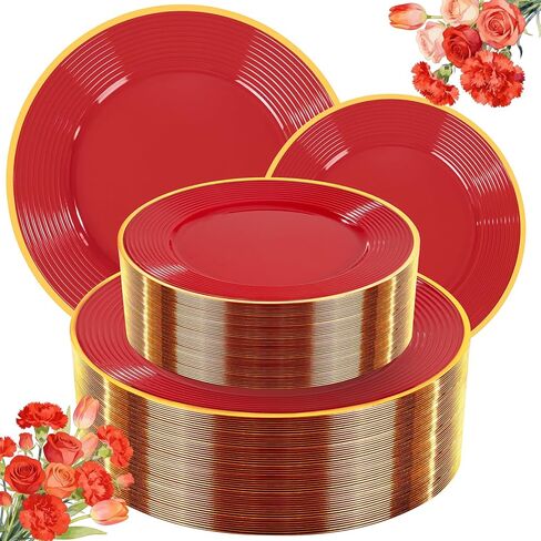 Liacere 100PCS Blue Plastic Plates - Heavy Duty Disposable Plates- Blue and Gold Plate 100PCS Dinner/Dessert Plate for Party & Graduation & Memorial Day in Kuwait