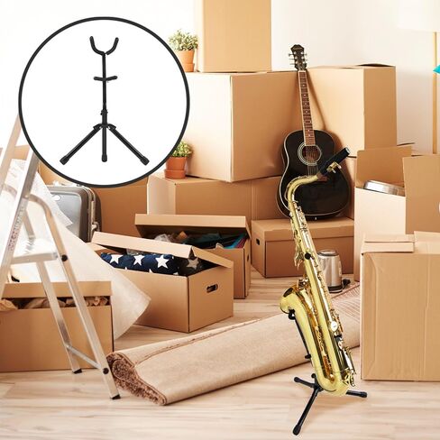 Toddmomy Portable Saxophone Stand Holder with Weighted Base, Floor Saxophone Display Rack for Alto Tenor Sax, Instrument Support Holder for Music Practice and Performance in Kuwait