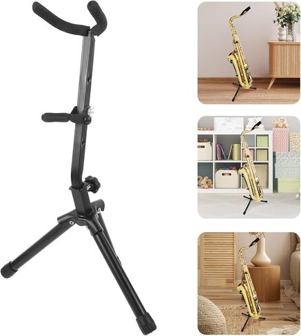 Toddmomy Portable Saxophone Stand Holder with Weighted Base, Floor Saxophone Display Rack for Alto Tenor Sax, Instrument Support Holder for Music Practice and Performance in Kuwait