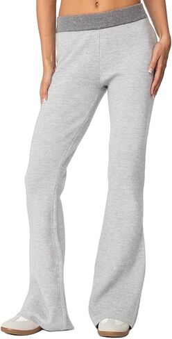 Flare Pants for Women Ribbed Knit Contrast Waist Stretch Y2K Bell Bottom Leggings Teen Girls Lounge Yoga Pant in Saudi Arabia