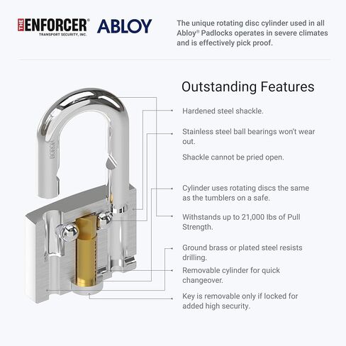 قفل ENFORCER ABLOY 341-25 - قفل عالي الأمان من فولاذ البورون عالي التحمل مع كوب قرص - تكبل 7/16 بوصة للمقطورات والحاويات والسكك الحديدية - الحماية القصوى in Kuwait