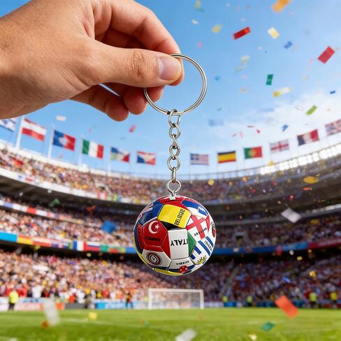 كرة القدم سلسلة المفاتيح كرة القدم مفتاح سلسلة مع الأعلام الوطنية، هدايا كرة القدم وملحقاتها للبضائع الرياضية للرجال in Kuwait