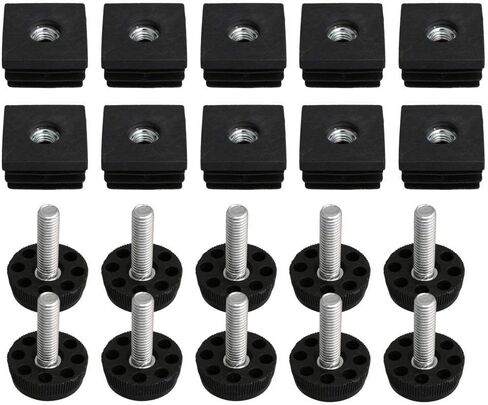 10 قطع من أغطية نهاية كرسي الأثاث البلاستيكي الأسود، أغطية طرفية للساق، إدراج المقابس مع ضبط أقدام الخيط لأنبوب الأنابيب المربعة (1.18 × 1.18 × 1.18 بوصة (طول × عرض × ارتفاع)) in Kuwait