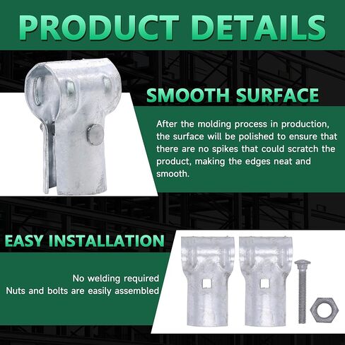 KINNAN 1-5/8 X 1-5/8 مشبك نهاية السكك الحديدية T لسياج ربط السلسلة، فولاذ مجلفن لأنابيب OD 1-5/8 بوصة، 12 قطعة من البراغي والصواميل متضمنة in Kuwait