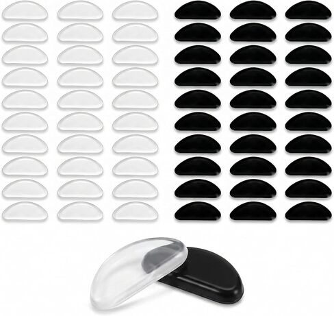30 Pairs Glasses Nose Pads, D-Shaped Silicone Anti-Slip Nose Pad Stickers for Eyeglasses & Sunglasses, Soft Adhesive Nose Pieces, 15 Clear + 15 Black, 0.8" x 0.4" x 0.04" in Kuwait