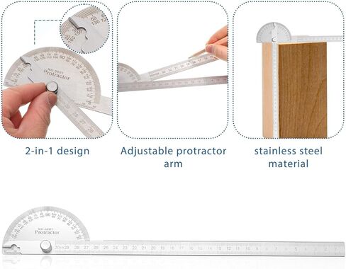 منقلة زاوية من الفولاذ المقاوم للصدأ، منقلة معدنية 0-180 درجة 30 سم/ 11.8 بوصة مسطرة لكشف زوايا الذراع ومسطرة النجارة in Kuwait