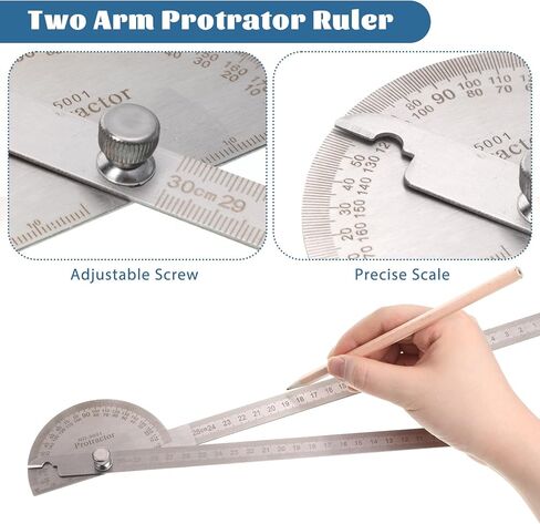 منقلة زاوية من الفولاذ المقاوم للصدأ، منقلة معدنية 0-180 درجة 30 سم/ 11.8 بوصة مسطرة لكشف زوايا الذراع ومسطرة النجارة in Kuwait