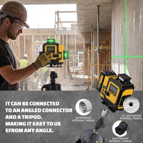 مستوى ليزر 360 درجة تسوية ذاتية، 4D 16 خط مستوى ليزر أخضر مع حامل مغناطيسي وجهاز تحكم عن بعد | مجموعة كاملة مع حامل ثلاثي القوائم وبطارية قابلة لإعادة الشحن | للبناء والتجديد وتعليق الصور in Kuwait
