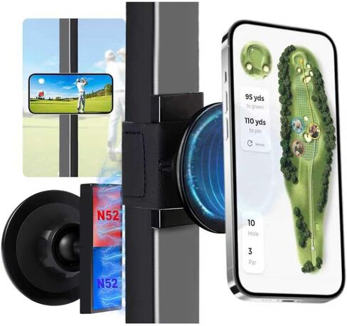 حامل هاتف عربة الجولف المغناطيسي مع مغناطيس قوي وحزام أمان حماية مزدوجة مناسب لهاتف Magsafe iPhone/Galaxy/Google Pixel، حامل هاتف عربة الجولف متوافق مع EZGO/Club Car/Yamaha/ICON in Saudi Arabia