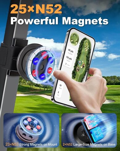 حامل هاتف عربة الجولف المغناطيسي مع مغناطيس قوي وحزام أمان حماية مزدوجة مناسب لهاتف Magsafe iPhone/Galaxy/Google Pixel، حامل هاتف عربة الجولف متوافق مع EZGO/Club Car/Yamaha/ICON in Saudi Arabia