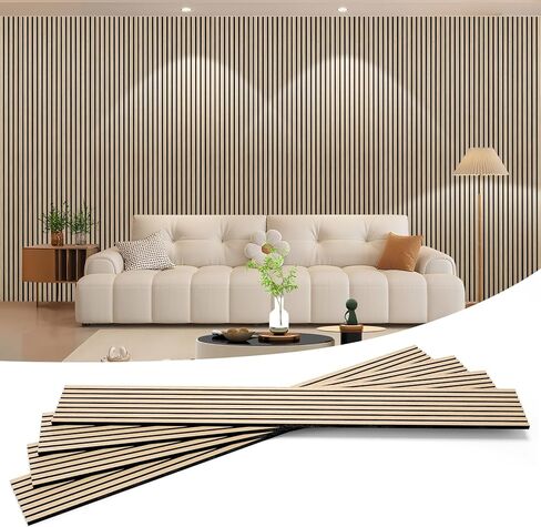 Acoustic Wood Slat Wall Panels, Soundproof Paneling for Interior Wall Decor, Modern Design 4-pack 12.6" × 93.9" (White Oak,) in Saudi Arabia
