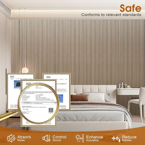 Acoustic Wood Slat Wall Panels, Soundproof Paneling for Interior Wall Decor, Modern Design 4-pack 12.6" × 93.9" (White Oak,) in Saudi Arabia