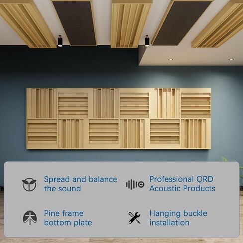 Sound Acoustic Wood Diffuser QRD Wood Acoustic 7-Well Quadratic Residue Diffusion 23.6" x 23.6" x 3.2" for Wall and Ceiling Music Studio in Saudi Arabia