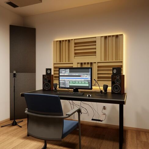 Sound Acoustic Wood Diffuser QRD Wood Acoustic 7-Well Quadratic Residue Diffusion 23.6" x 23.6" x 3.2" for Wall and Ceiling Music Studio in Saudi Arabia