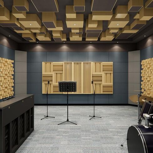 Sound Acoustic Wood Diffuser QRD Wood Acoustic 7-Well Quadratic Residue Diffusion 23.6" x 23.6" x 3.2" for Wall and Ceiling Music Studio in Saudi Arabia