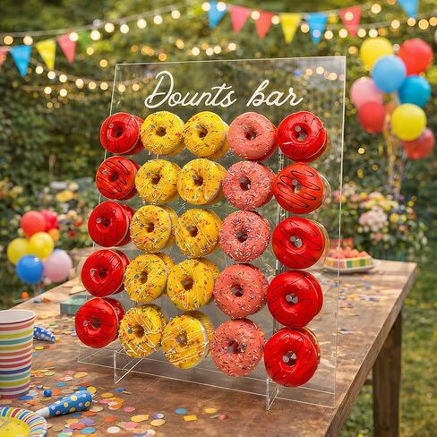 حامل عرض حائط على شكل دونات من ZOOYOO - حامل دونات أكريليك كبير يحمل 50 دونات (26 × 22 بوصة) - لوح دونات لحفلات الزفاف، والحفلات، وديكور طاولة الحلوى لحفلات استقبال الأطفال in Kuwait