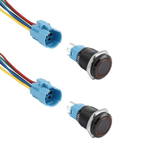2 Pcs Bestgle 16mm Latching Push Button Switch 12V DC On Off Black Shell with LED Angel Eye Head Wire Socket Plug Self-Locking (Yellow/Black Shell) in Saudi Arabia