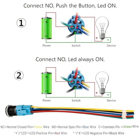 2 Pcs Bestgle 16mm Latching Push Button Switch 12V DC On Off Black Shell with LED Angel Eye Head Wire Socket Plug Self-Locking (Yellow/Black Shell) in Saudi Arabia
