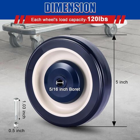 NYXOVA Shopping Cart Replacement Wheels Kit 8-Pack, 5" TPU Silent Supermarket Casters with Double Ball Bearings, Durable Replacement for Grocery Carts (Blue) in Saudi Arabia