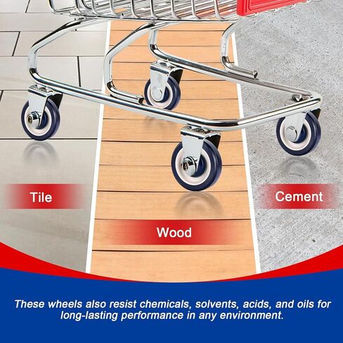 NYXOVA Shopping Cart Replacement Wheels Kit 8-Pack, 5" TPU Silent Supermarket Casters with Double Ball Bearings, Durable Replacement for Grocery Carts (Blue) in Saudi Arabia