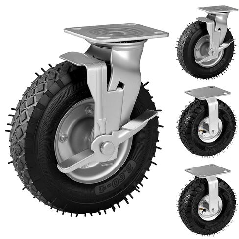 Pneumatic Casters 8 Inch 4-Pack, 2 Swivel (2 Brake) & 2 Rigid, Heavy Duty Casters 800 LBS Capacity, Rubber Wheel for Workbench, Cart, Trolley,Wagon and Shelves in Saudi Arabia