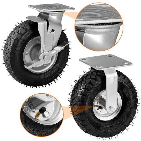 Pneumatic Casters 8 Inch 4-Pack, 2 Swivel (2 Brake) & 2 Rigid, Heavy Duty Casters 800 LBS Capacity, Rubber Wheel for Workbench, Cart, Trolley,Wagon and Shelves in Saudi Arabia