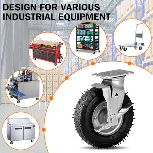 Pneumatic Casters 8 Inch 4-Pack, 2 Swivel (2 Brake) & 2 Rigid, Heavy Duty Casters 800 LBS Capacity, Rubber Wheel for Workbench, Cart, Trolley,Wagon and Shelves in Saudi Arabia
