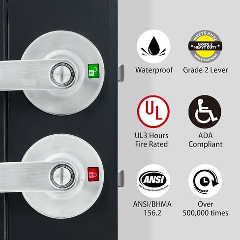 Commercial Privacy Indicator Lock, Heavy Duty Grade 2 Bathroom Door Handle with Occupied Indicator, UL 3 Hour Fire Rated, ADA Compliant, Satin Chrome Finish 26D, 2-3/4''Backset, XGBK-Indicator in Saudi Arabia