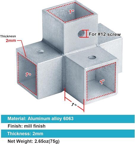 10 عبوات من موصل أنبوب مربع من الألومنيوم مقاس 1 بوصة، مشبك قضبان سياج تركيب 4 اتجاهات، وصلة درابزين 90 درجة in Kuwait