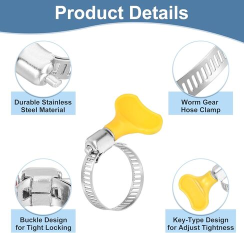 6 قطع من uxcell مشابك خرطوم من الفولاذ المقاوم للصدأ، 19-29 مم (3/4 بوصة إلى 1-1/8 بوصة) مشابك برغي إبهام قابلة للتعديل، مشابك خط الوقود، عرض النطاق الترددي 8 مم للسباكة، أصفر in Kuwait