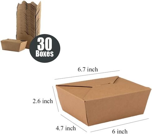 Wei Long 45oz Carboard Take Out Out Food Boats ، قابلة للطي يمكن التخلص منها للذهاب إلى صناديق التغليف المقاومة للتسرب ، صندوق التعبئة للاسترخاء للمطاعم ، خدمة الطعام ، الحفلات (30 حزمة ، بني) in Kuwait