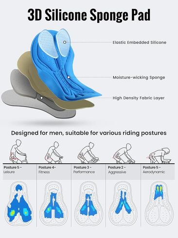Sportneer Padded Cycling Underwear Men's 3D Padding Bike Bicycle Shorts Underwear Without Silicone Leg Band Blue in Saudi Arabia