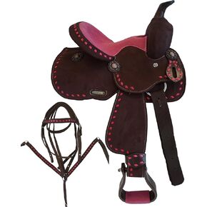 10" Western Buckstitch Synthetic Saddle with Color Suede Seat with Matching Headstall Breastcollar in Saudi Arabia