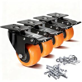 مجموعة عجلات 2 بوصة مكونة من 4 عجلات، عجلات صغيرة من البولي يوريثان بقفل مزدوج 150 رطل لكل منها، عجلات دوارة 360 درجة للأثاث والعربة ومنضدة العمل - هادئة وناعمة وآمنة على الأرض in Kuwait