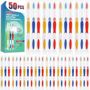 مجموعة فرش أسنان نافونا 50 قطعة مغلفة بشكل فردي، فرشاة أسنان للاستعمال مرة واحدة، فرش أسنان كبيرة للبالغين، فرش أسنان للأطفال، شعيرات ناعمة، مقبض مريح، مثالية للسفر والفندق والتبرع in Kuwait