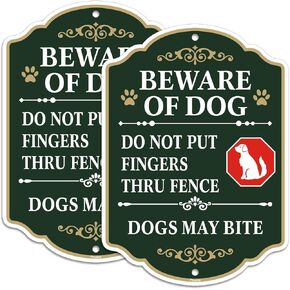 2 Pack Beware of Dog Sign, Do Not Put Fingers Thru Fence, 10 x 7 inch Rust Free Aluminum Sign, Weather Resistant, Waterproof, Durable Ink, Easy to Install in Kuwait