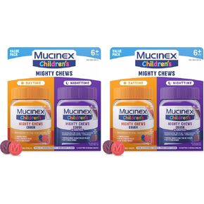 Mucinex Children's Mighty Chews Kids Cough Medicine, Easy to Dose Cough Suppressant for Kids with Dextromethorphan, Kids Travel Medicine for Cough, Mixed Berry Flavor, 16 Medicated Chewable Tablets in Kuwait