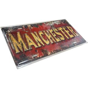Manchester Vintage Metal Sign – Red Distressed 30x15cm Wall Plaque for Bar, Pub, Garage, Man Cave, Home Decor in Saudi Arabia