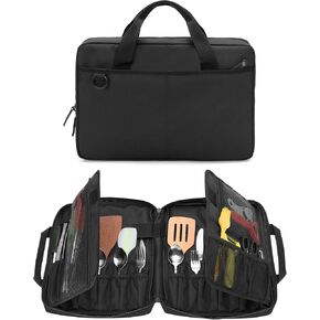 samdew Chef Knife Bag with 20+ Slots, Professional Chef Storage Case with Lockhole & Multiple Pockets, Knife Carrier Travel Knife Roll Bag for Kitchen Tools & Chef Utensils, Patent Design, Bag Only in Kuwait