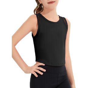 قميص بدون أكمام رياضي للفتيات صيفي بدون أكمام بياقة دائرية للأطفال في سن المراهقة حمالة صدر رياضية أساسية من 5 إلى 14 عامًا in Kuwait