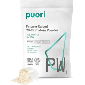 Puori Whey Protein Powder, Bourbon Vanilla - PW1 Pasture-Raised, Grass-Fed Whey Protein Powder Drink Mix containing BCAA Amino Acids - Post-Workout Supplement for Muscle Gain & Recovery - 30 Servings in Kuwait