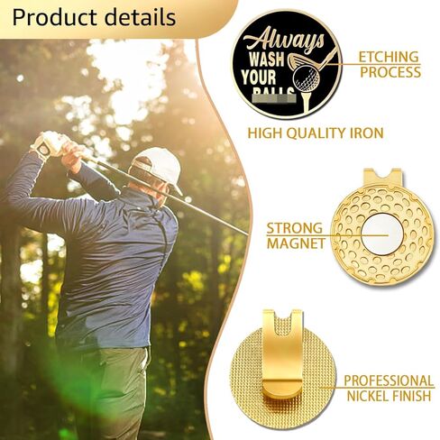 Always Wash Your Black Gold Golf Ball Marker with Magnetic Hat Clip, Golf Accessories for Men Women, Golf Gift for Men Women Golfer, Birthday Retirement Gift for Dad Grandpa Golf Fan in Kuwait