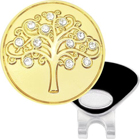 Gold Tree of Life Golf Ball Marker with Austrian Crystals | Magnetic Hat Clip Included | Family Themed Golfing Accessory | Gift for Mother or Daughter Golfers in Saudi Arabia